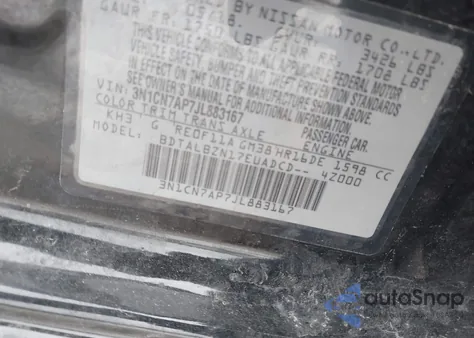 2018 Nissan Versa 1.6 Sv z USA, uszkodzony, nr VIN 3N1CN7AP7JL883167